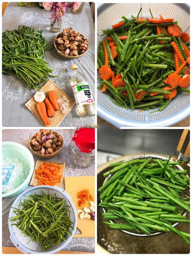 Chuẩn bị nguyên liệu làm rau muống ngâm